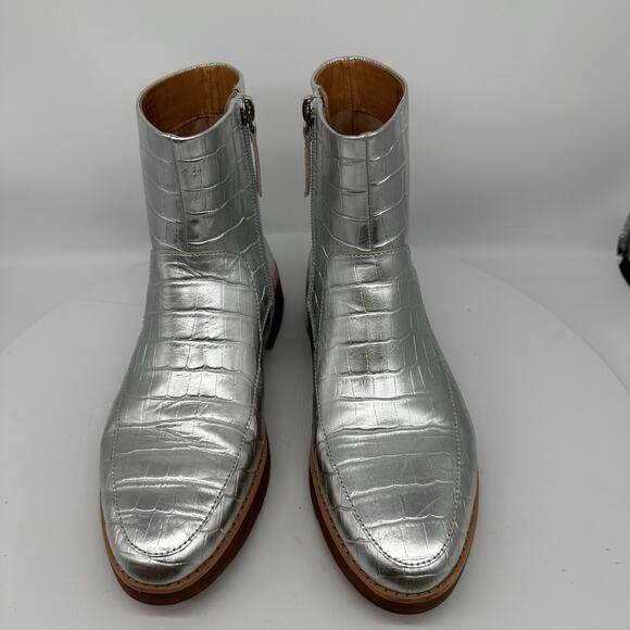 Fitflop Kinbey Croc Embossed Ankle Metallic Silver Boot Shoes Womens Size 6 - Picture 9 of 15